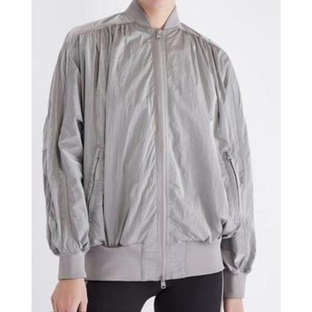 NWOT Oysho Womens Large Nylon Grey Shimmer Softshell Oversized Full Zip Jacket
